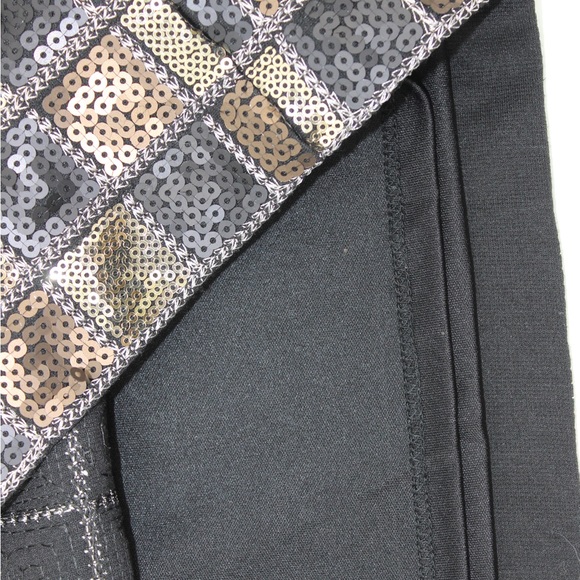 ROMEO & JULIETTE Sequin Mini Skirt Gold Black Brown Check Elastic Waist M - Picture 2 of 9